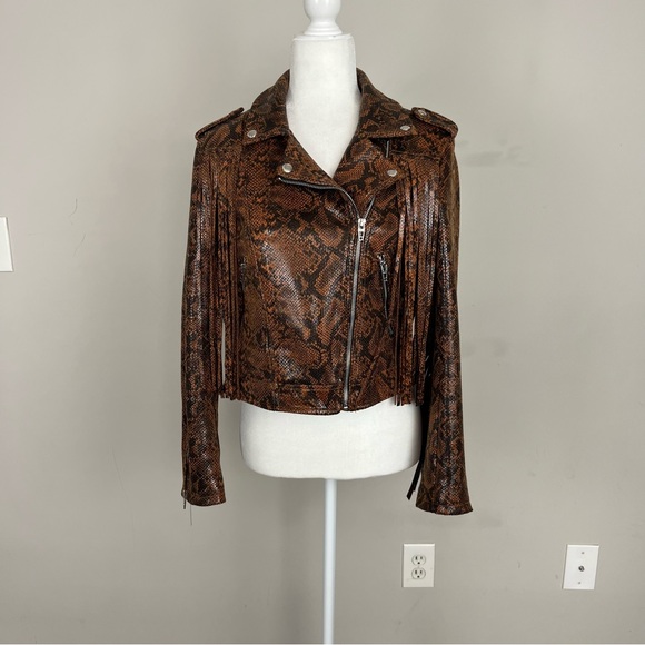BLANK NYC WORD OF MOUTH SNAKE PRINT FAUX LEATHER FRINGE ZIP UP JACKET SIZE SMALL - Picture 14 of 16